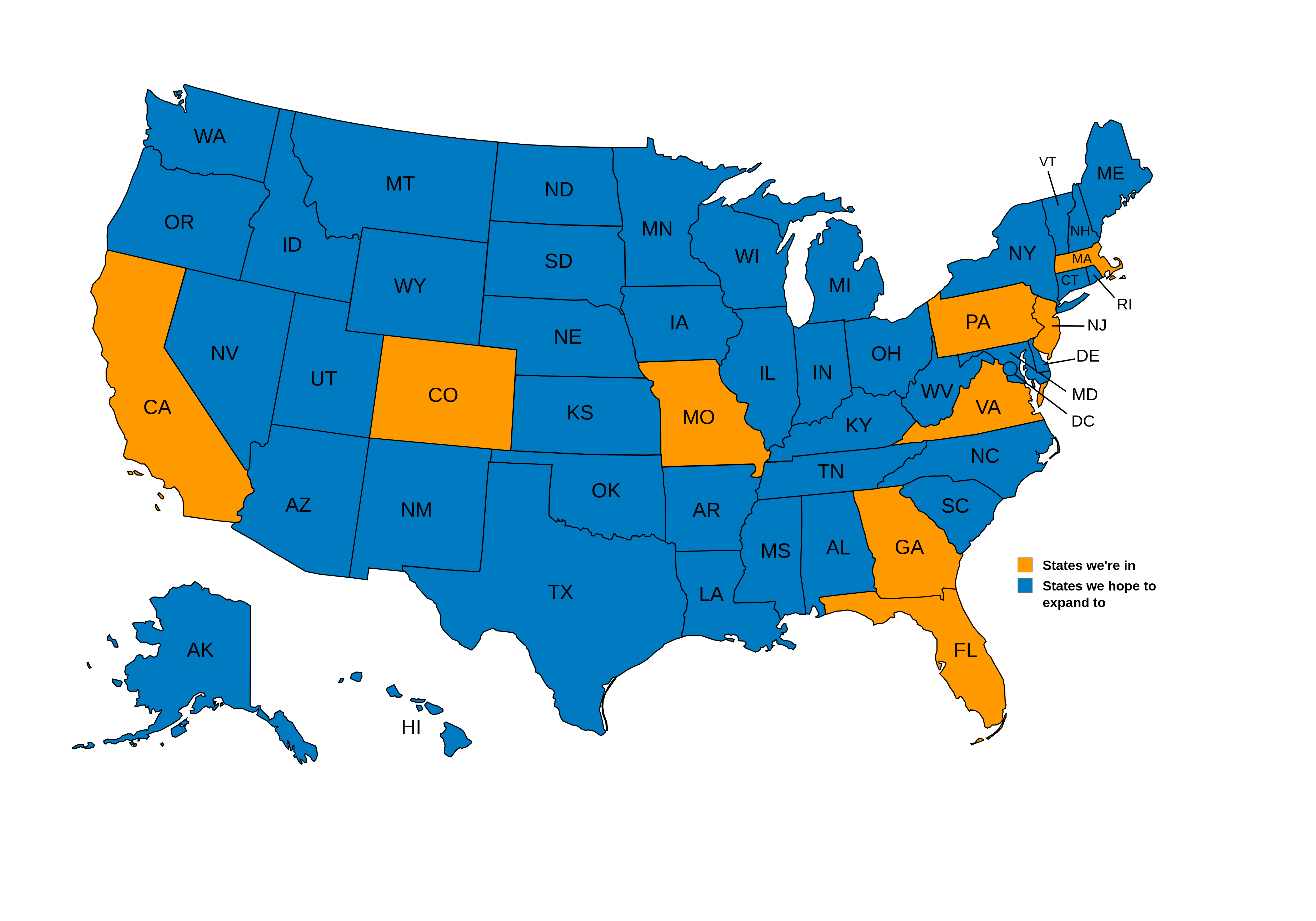 Map showing states that have chapters